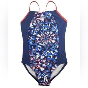 Speedo Girl’s Swimsuit Size Large Red White and Blue Thin Straps